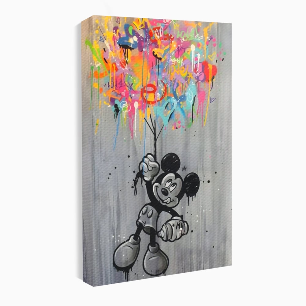 Tablou canvas cu tablou canvas cu mickey mouse si baloane, fara rama, pe sasiu de lemn